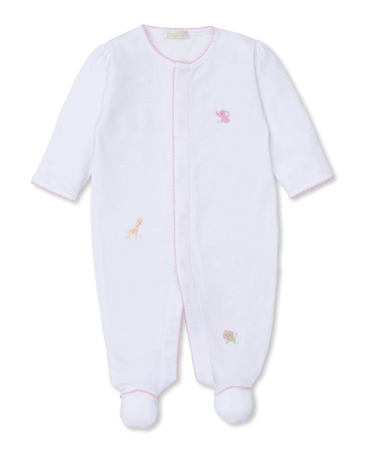 Jungle Mates Embroidered Footie - White/Pink