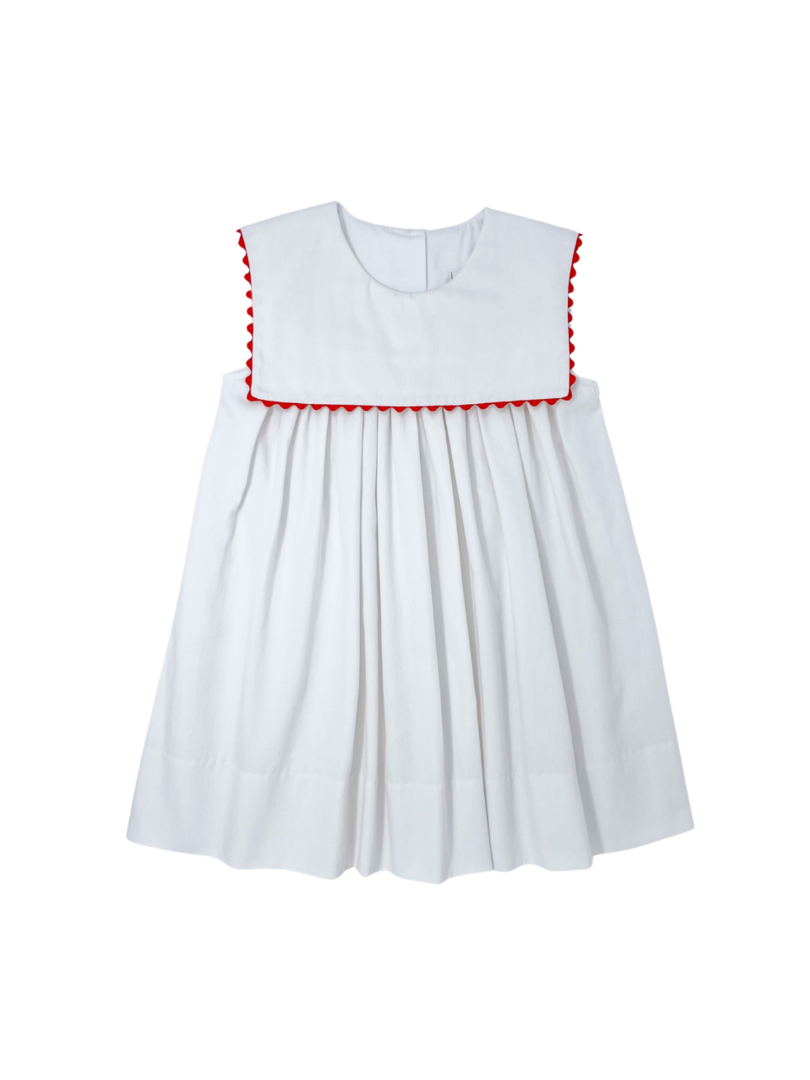 Hope Chest Dress - White w/ Red Ric Rac
