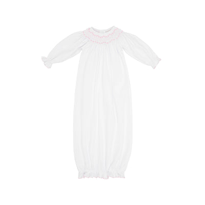 Sweetly Smocked Greeting Gown - Worth Ave White w/ Palm Beach Pink